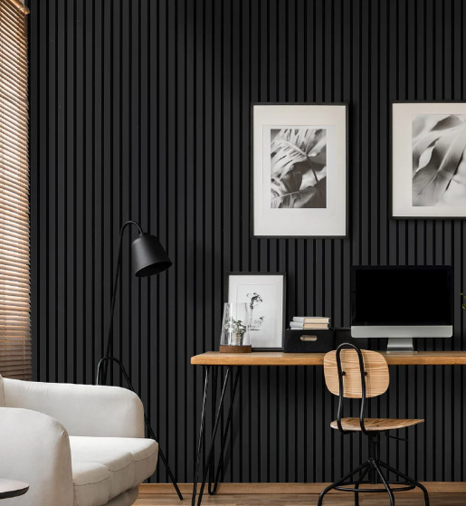 Matte Black Brushed Slat Wood Panel - (25 sqft)